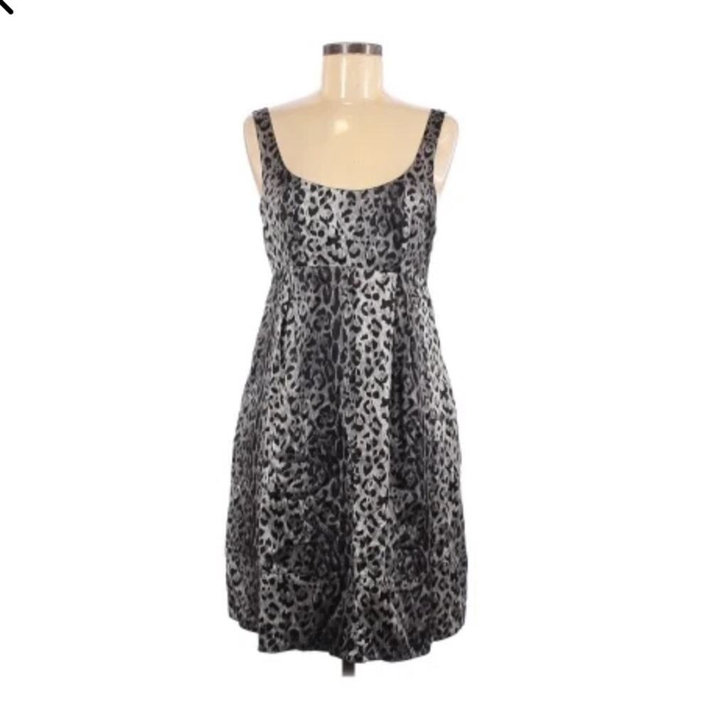 The limited silk leopard print cocktail party dress in silver, size 8